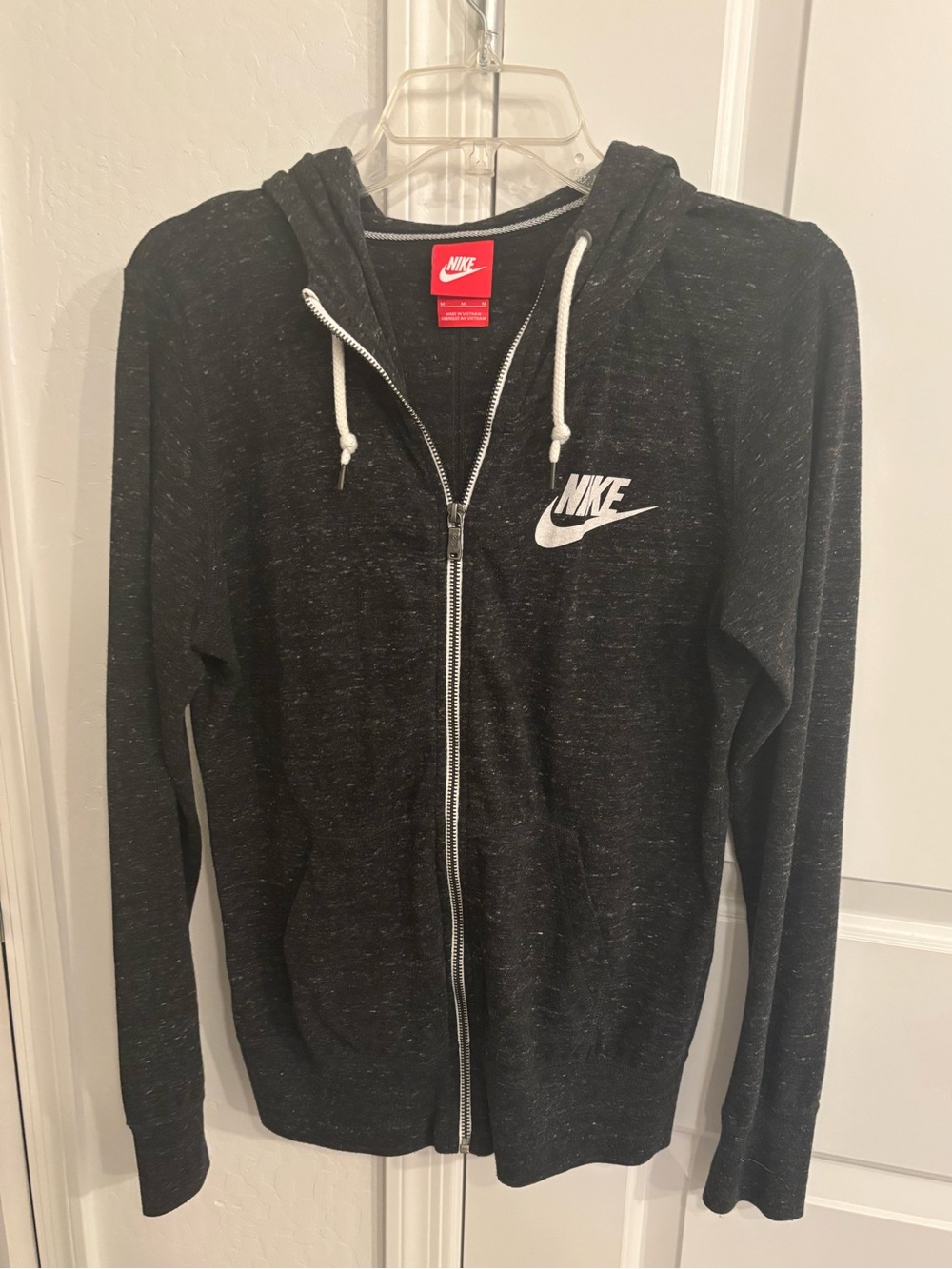 Nike Women's Black Heather Full-Zip Hoodie Jacket with White Logo